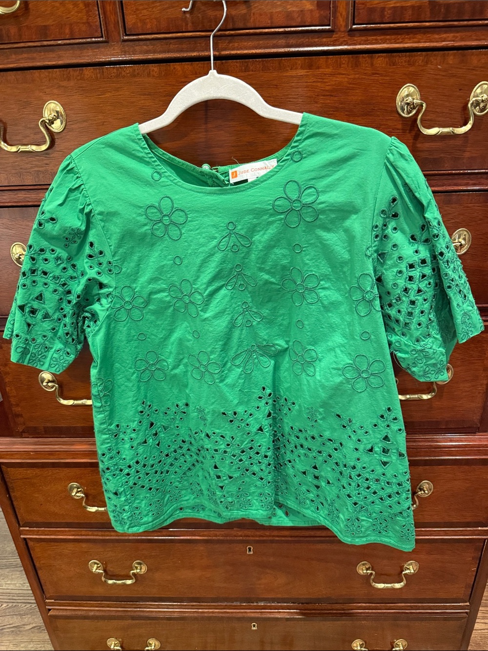 Jude Connally Green Eyelet Floral Cotton Top